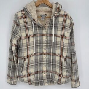 Carbon 2 Cobalt Jacket Womens Plaid Sherpa Lined Hooded Flannel Shirt Grey Small